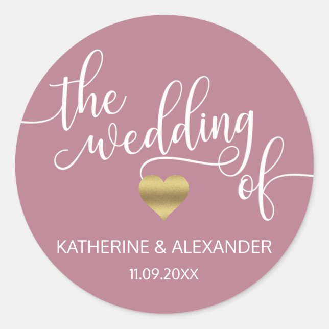 Adesivo Moderno e Dourado Maçã O CASAMENTO DE Selo (Frente)