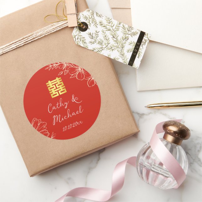 Adesivo Moderno elegante casamento chinês floral script ve (Presentear)