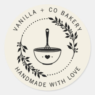 Adesivo Moderno Fabricado À Mão Com O Amor Whisk Bakery Bu