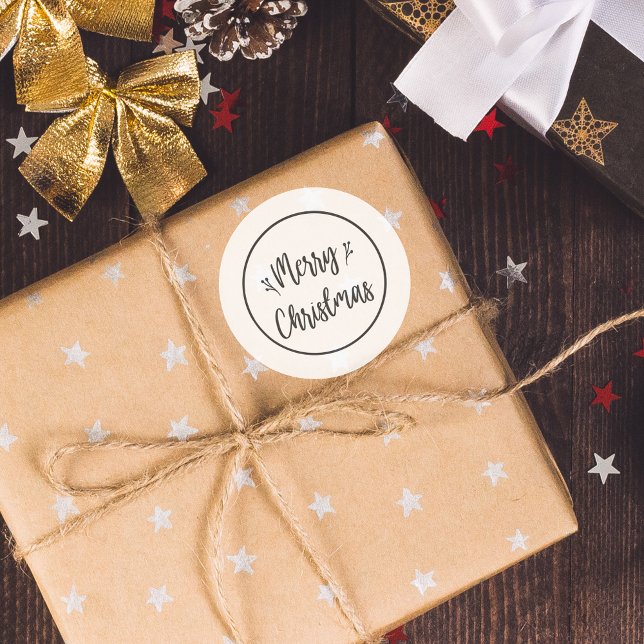 Adesivo Moderno Feliz Natal | Vinheta branca e preta (Modern Merry Christmas | Black and White Sticker
)