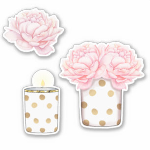Adesivo Moderno Floral Cor-de-Rosa Dourado Fofo Feminino
