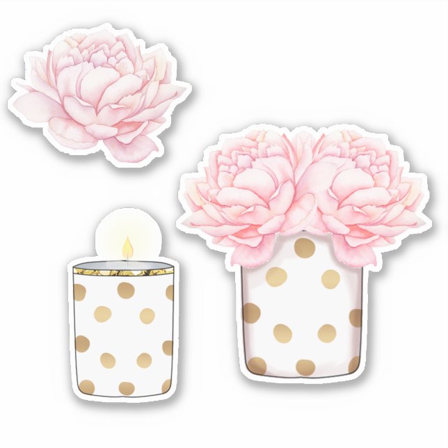 Adesivo Moderno Floral Cor-de-Rosa Dourado Fofo Feminino (Frente)