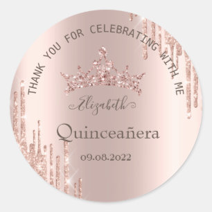 Adesivo Moderno Glitter Drips Rosa Dourado Quinceañera