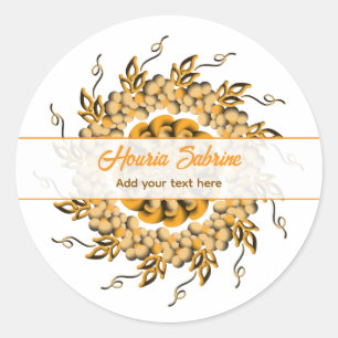 Adesivo Moderno Mandala Floral Laranja Bege 3D Doodle