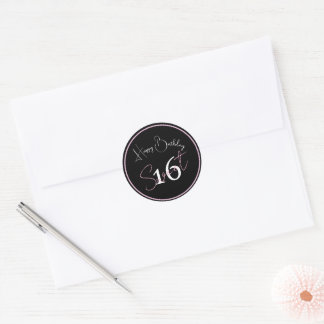 Adesivo Moderno Minimalista 16º Preto Rosa Aniversário