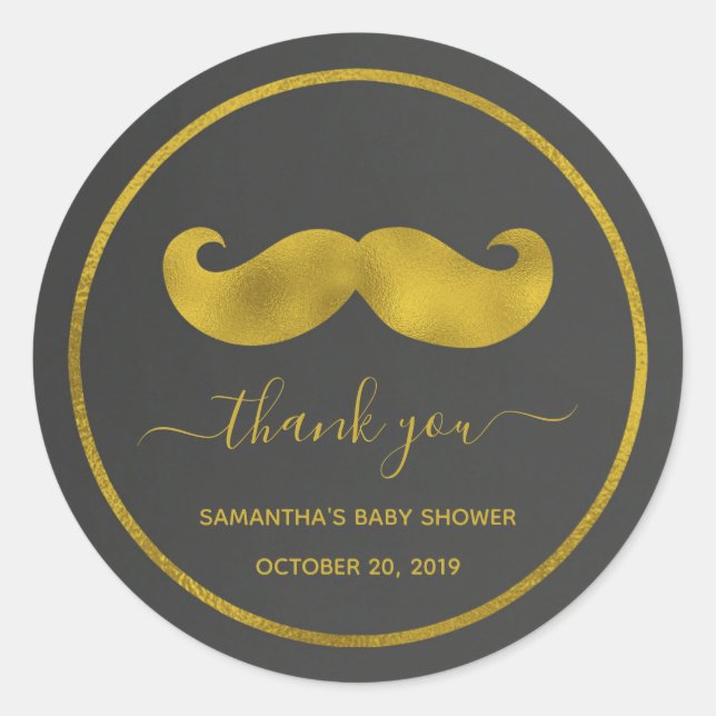 Adesivo Moderno Minimalista Dourado bigode Obrigado (Frente)