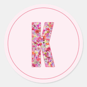Adesivo Moderno Monograma de Flor de Rosa Elegante Letra K