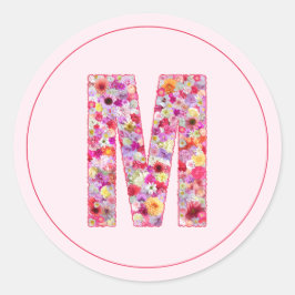 Adesivo Moderno Monograma de Flor de Rosa Elegante Letra M