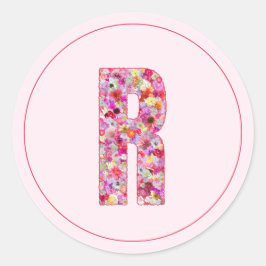Adesivo Moderno Monograma de Flor de Rosa Elegante Letra R