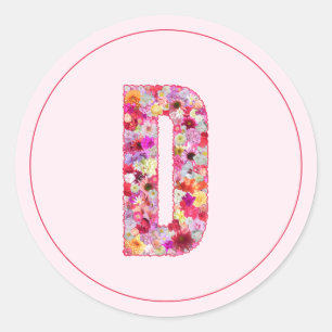Adesivo Moderno Monograma de Letra D Floral Rosa Elegante