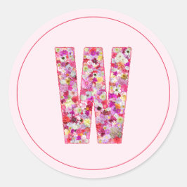 Adesivo Moderno Monograma de Letra Floral Rosa Elegante W