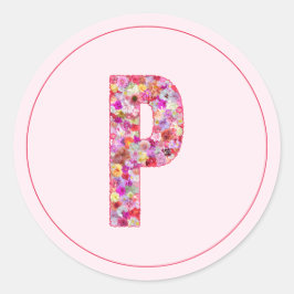 Adesivo Moderno Monograma de Letra P Floral Rosa Elegante