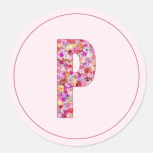 Adesivo Moderno Monograma de Letra P Floral Rosa Elegante