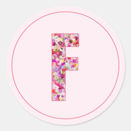 Adesivo Moderno Monograma Floral Rosa Elegante Letra F