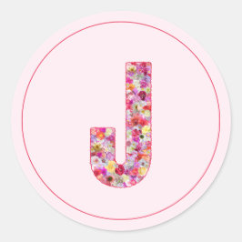 Adesivo Moderno Monograma Floral Rosa Elegante Letra J