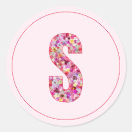 Adesivo Moderno Monograma Floral Rosa Elegante Letra S