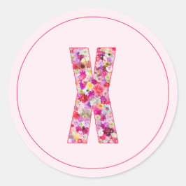 Adesivo Moderno Monograma Floral Rosa Elegante Letra X