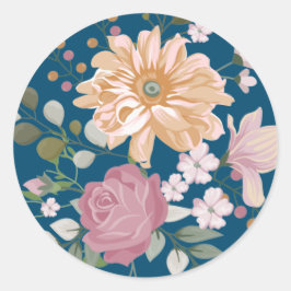 Adesivo Moderno Ousado Amarelo & Rosa Floral no Azul