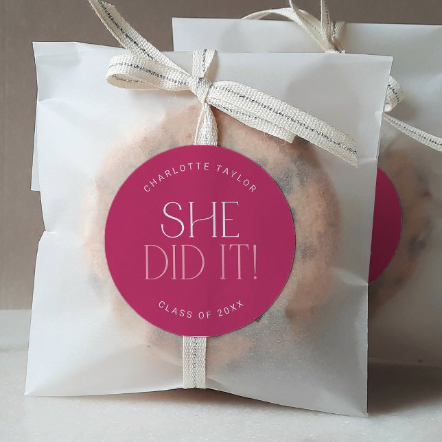 Adesivo Moderno, Rosa Quente, Ela Fez Um Pau De Graduação (Criador carregado)