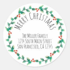 Adesivo Moderno Simples Feliz Natal Holly Endereço de Reto