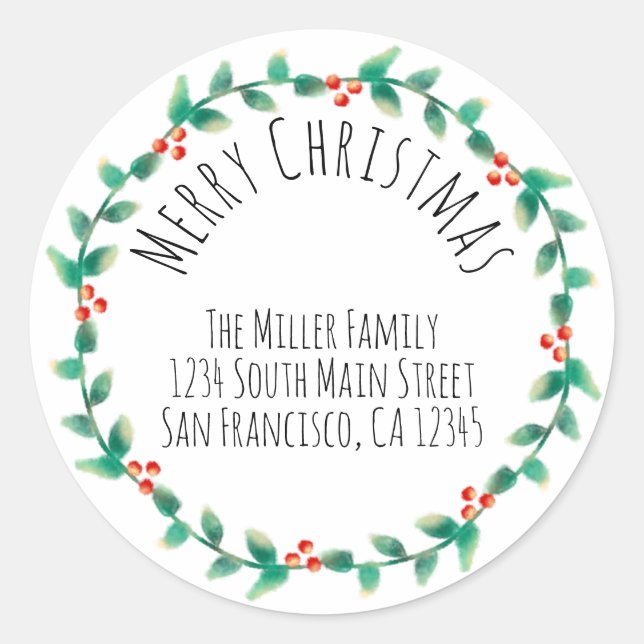 Adesivo Moderno Simples Feliz Natal Holly Endereço de Reto (Frente)