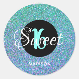 Adesivo Moderno Sweet 16 Teal Aqua Glitter Personalizado