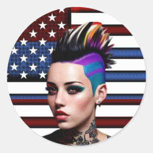 Adesivo Mohawk Punk Girl with American Flag
