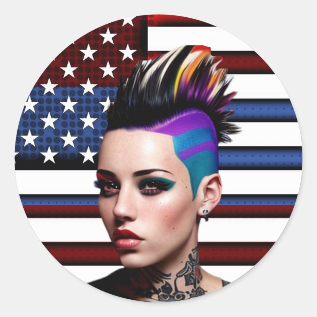 Adesivo Mohawk Punk Girl with American Flag (Frente)