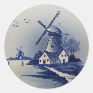 Adesivo Moinho de Vento Azul Branco Vintage Delft