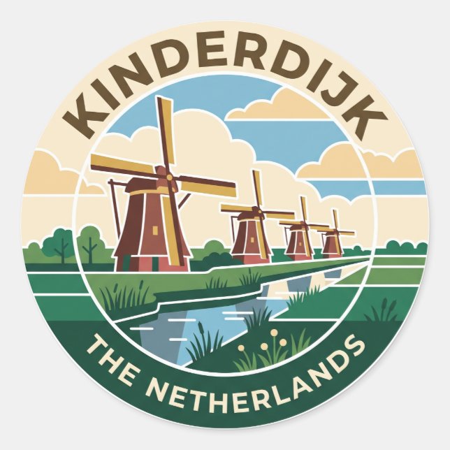 Adesivo Moinhos de Vento de Kinderdijk Holanda (Frente)
