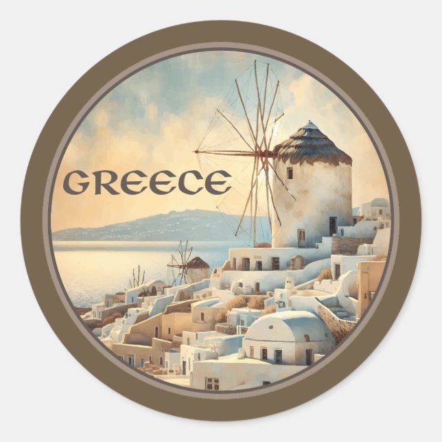 Adesivo Moinhos de Vento de Mykonos na Grécia (Frente)