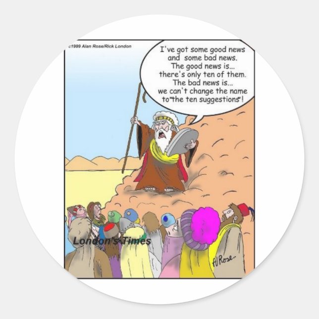 Adesivo Moisés e As Dez Sugestões Engraçadas Ofertas e Cam (Frente)