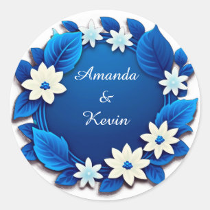 Adesivo Moldura de casamento floral azul com flores branca