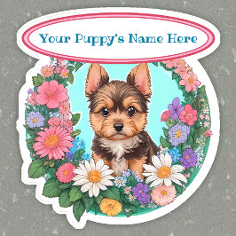 Adesivo Moldura de flores com fofo costume de Yorkshire