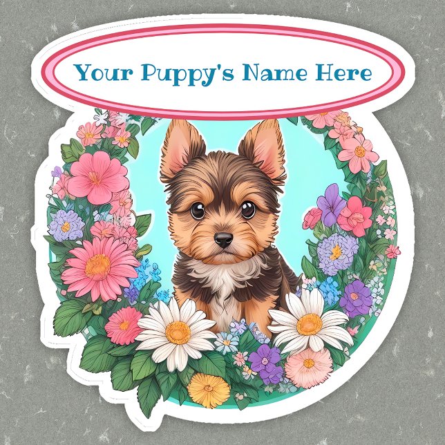 Adesivo Moldura de flores com fofo costume de Yorkshire (Criador carregado)