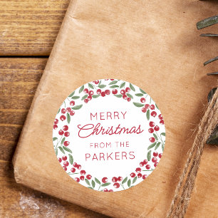 Adesivo Moldura de Ramo de Fruta Vermelha Feliz Natal