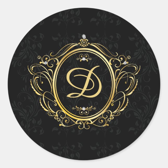 Adesivo Moldura dourada com fundo preto monograma (Frente)