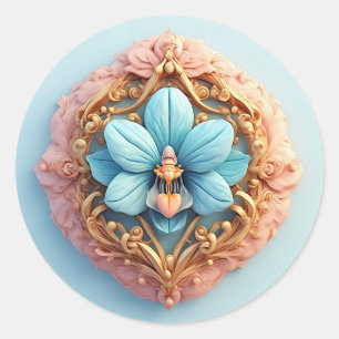Adesivo Moldura Dourada Orquídea Azul 🌿✨ Luxo Floral Eleg