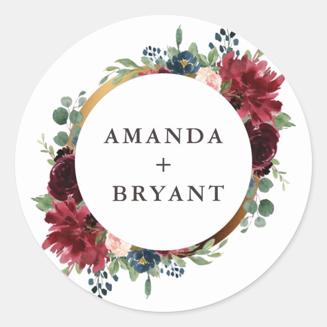 Adesivo Moldura floral de ouro borgonha (Frente)