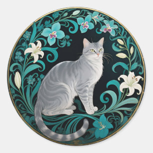 Adesivo Moldura Floral Ornamentada de Gato Cinza