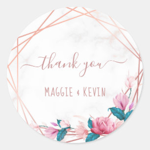 Adesivo Moldura Geométrica em Rose Gold com Floral em Márm