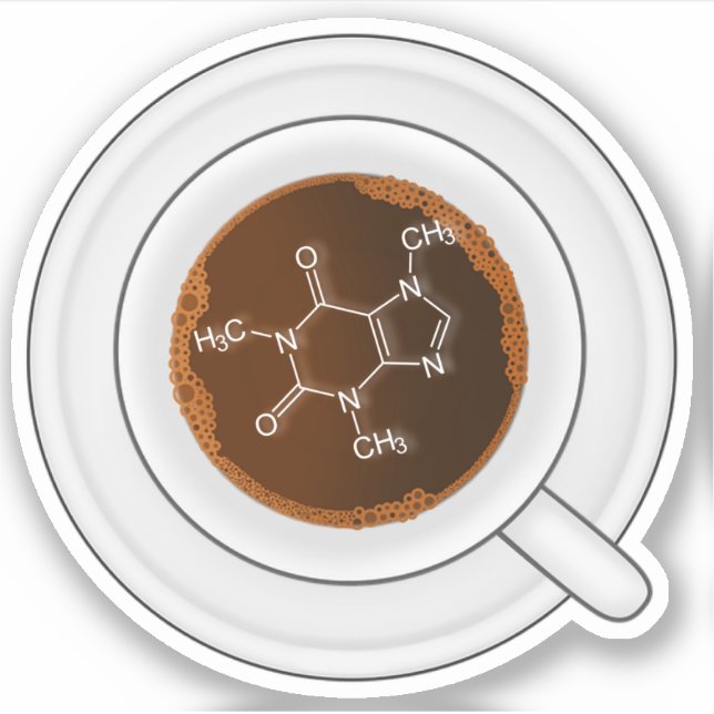 Adesivo Molécula de Cafeína (Estrutura) Xícara de Café (Frente)