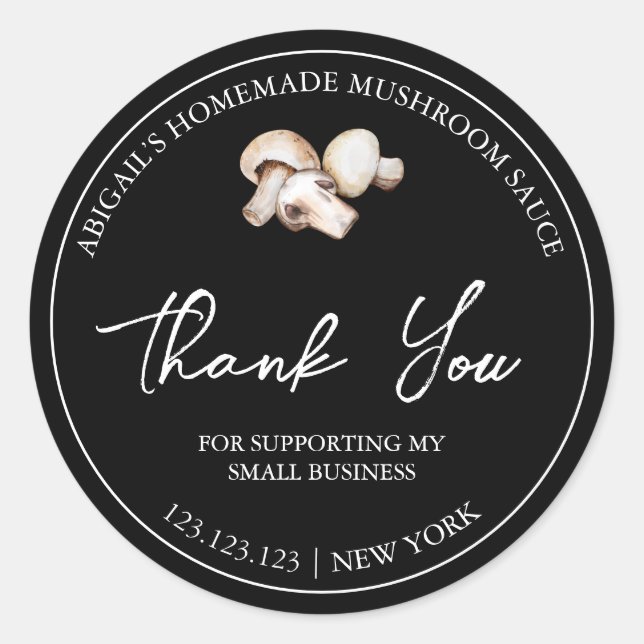 Adesivo Molho De Cogumelo Simples, Homemado, Obrigado Rótu (Frente)