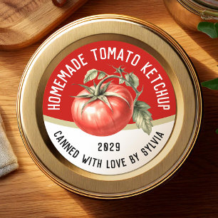 Adesivo Molho de Tomate Caseiro Editável com tomate vermel