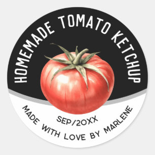 Adesivo Molho de Tomate Caseiro Editável com tomate vermel