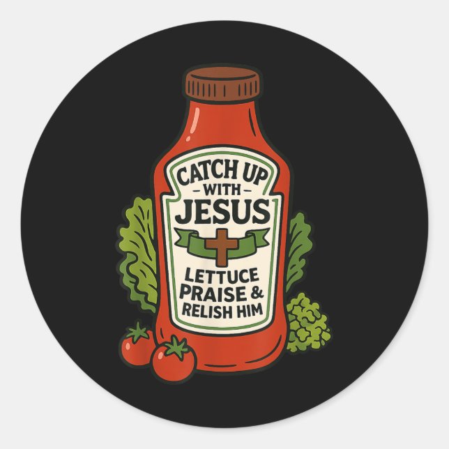 Adesivo Molho de tomate piada da fé cristã engraçada poner (Frente)