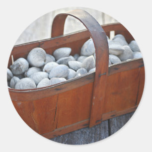 Adesivo Moluscos frescos na cesta de madeira inglesa do