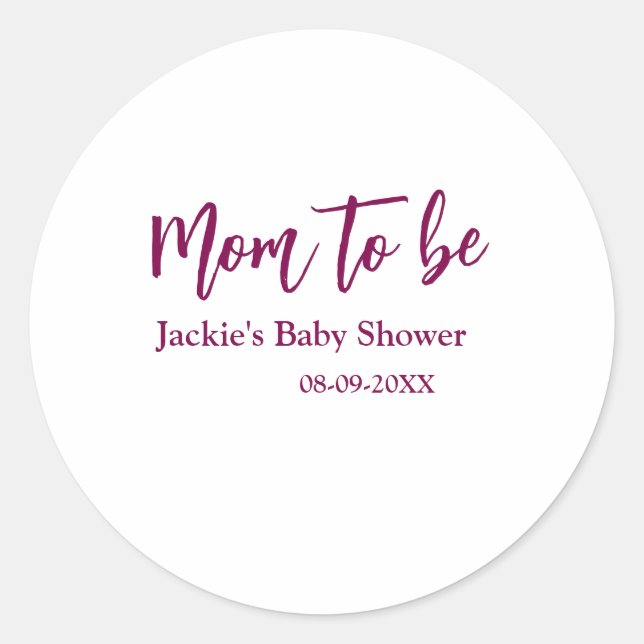 Adesivo Mom to be baby shower name date pink simple minima (Frente)