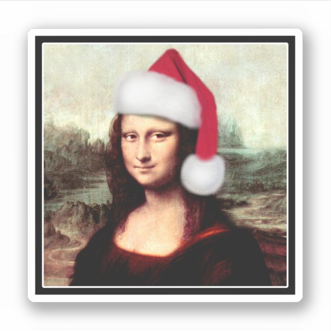 Adesivo Mona Lisa Chapéu de Papai Noel Natal (Frente)