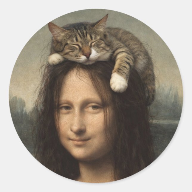 Adesivo Mona Lisa Com Gato Adormecido                      (Frente)